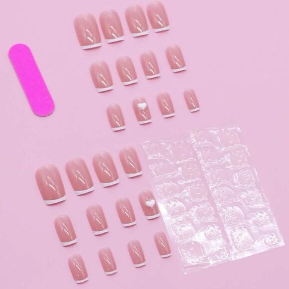 24 pcs Acrylic French Square Press On Nail Set Reusable - Picture 7 of 8